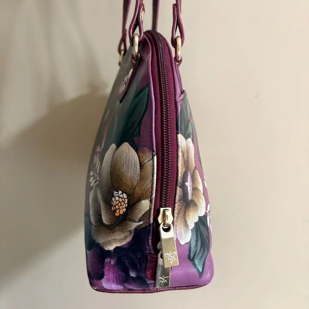 Anuschka Hand-Painted Floral Dome Shoulder Bag in Plum NWT - Picture 7 of 10